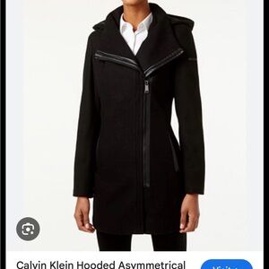 Calvin Klein Women's Black Asymmetrical Trench Coat wool blend